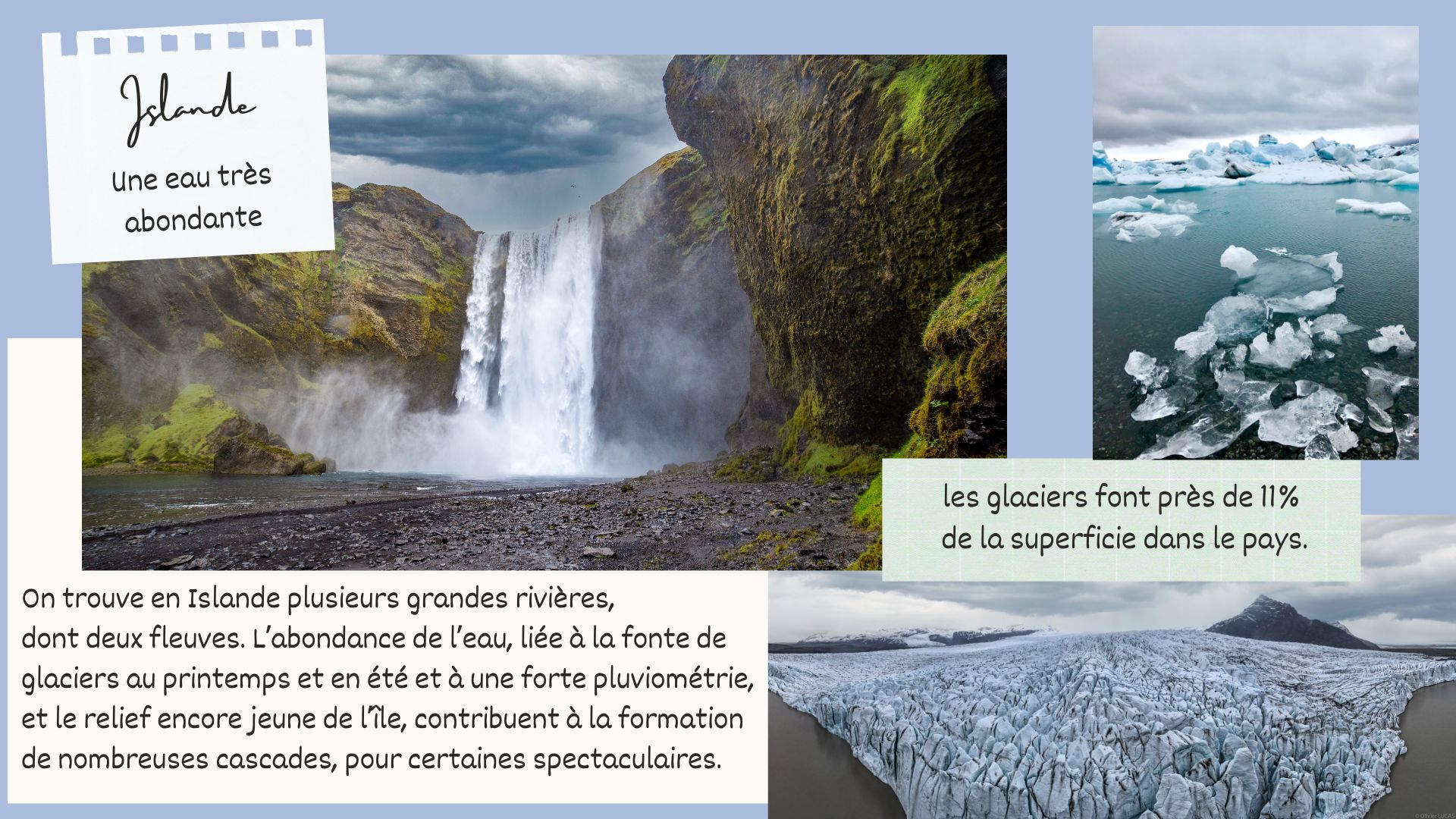 cascades et glaciers en Islande